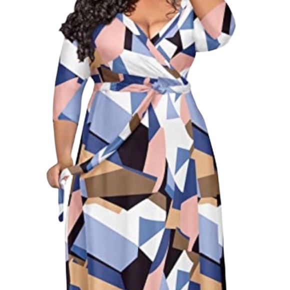 Dress For Women 3/4 Sleeve V-Neck Maxi With Belt & Pockets Size Medium - Picture 7 of 12